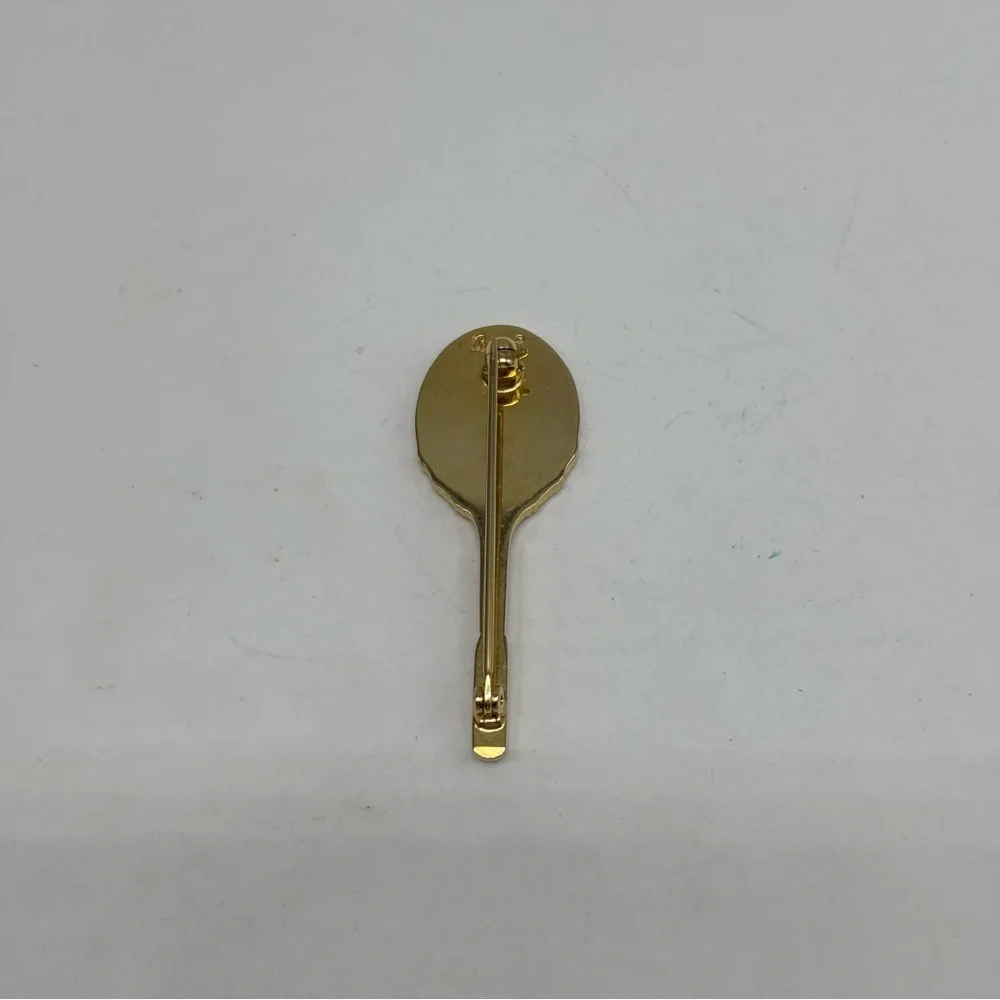 Ladies vintage gold tone tennis racket‎ lapel brooch pin pearl
